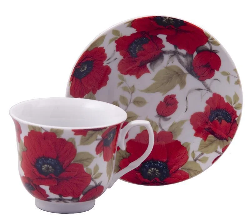 cool tea cup with funny quote -Red Poppy Fine Porcelain Teacups Tea Cups and Saucers -  Set of 6