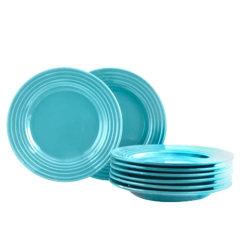 high-quality bamboo plates for outdoor gatherings -Gibson Home Plaza Cafe 8 Piece 8.5 Inch Stoneware Dessert Plates in Turquoise