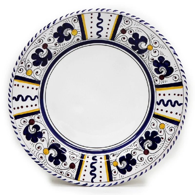 premium porcelain bowls for formal dinners -ORVIETO BLUE ROOSTER: Dinner Plate (White Center)