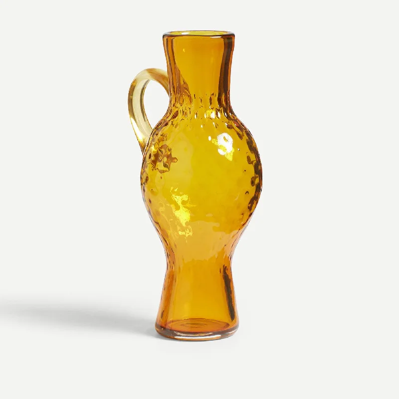 tall handmade geometric flower vase for office floral arrangements -Bembel Vase Amber - Hand-Blown Glass