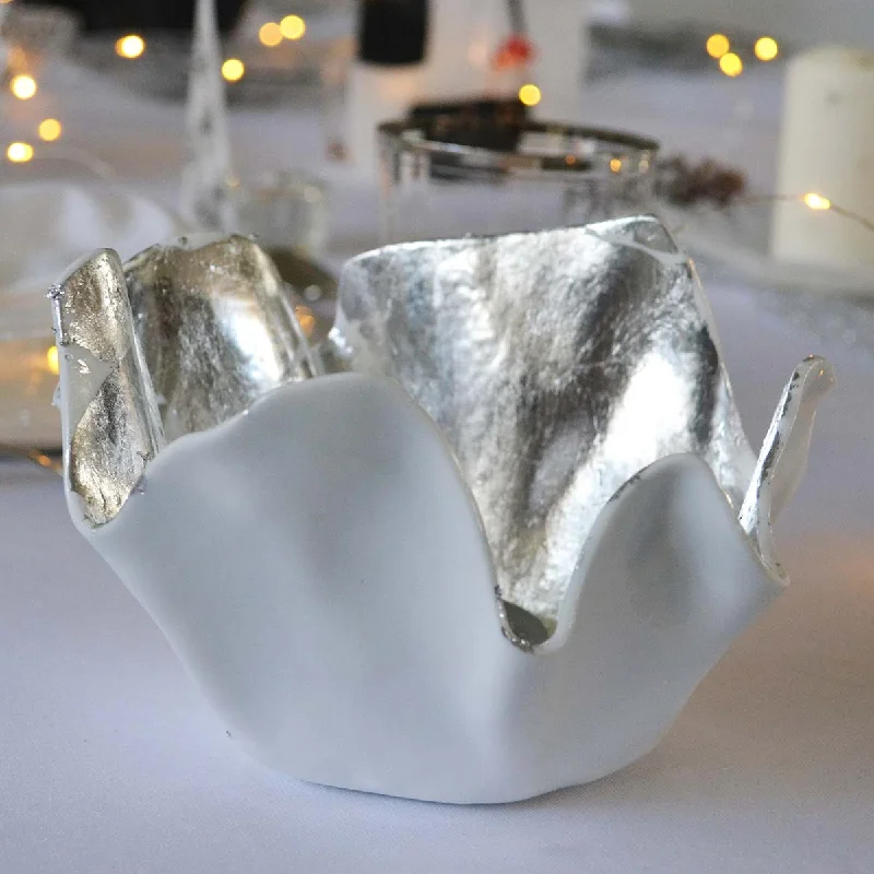 geometric flower vase for floral arrangement centerpieces -Charm - White Murano bowl with silver leaf