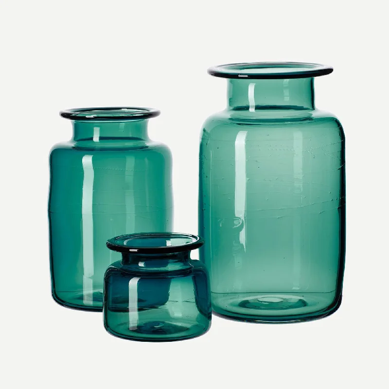 tall geometric handmade flower jar for wedding displays -Chelsea Jar Forest Green Glass  (Large/Medium/Small)