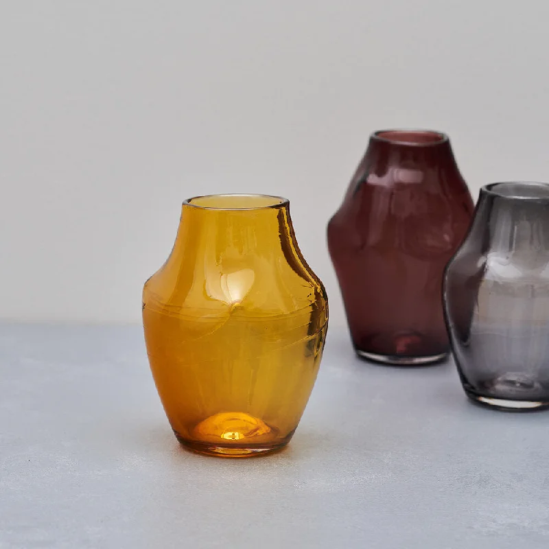 tall handmade geometric flower vase for modern wedding -Cocoon Mini Amber Glass Vase