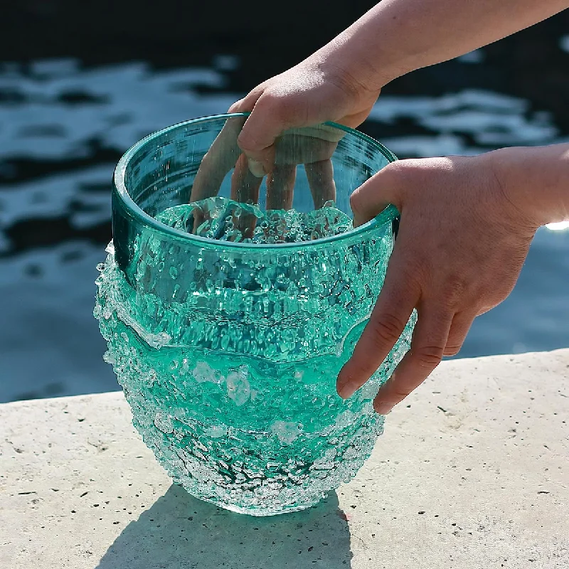 handmade crystal geometric flower vase for wedding centerpieces -Ghiaccio Acqua - Handcrafted cold carved glass vase