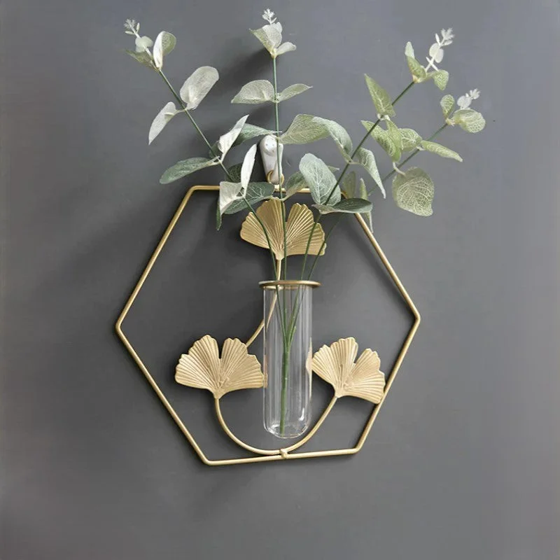 artistic geometric flower vase for home centerpiece -Hexagon Test Tube Wall Planter