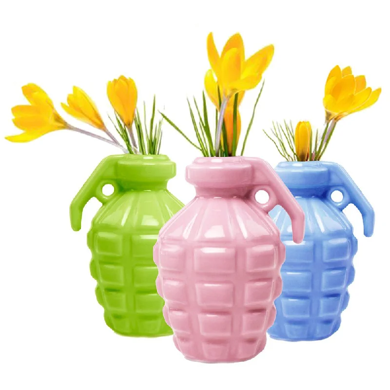 unique handmade geometric flower vase for living room centerpieces -Kapow Ceramic Grenade Flower Vase - 24pc Kit