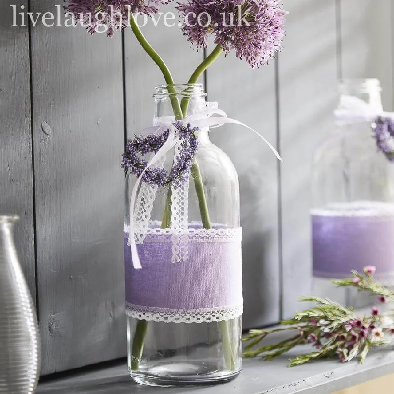 tall handmade geometric ceramic flower vase for floral designs -Large Clear Glass Bottle W/ Lavender Heart & Lace Bow