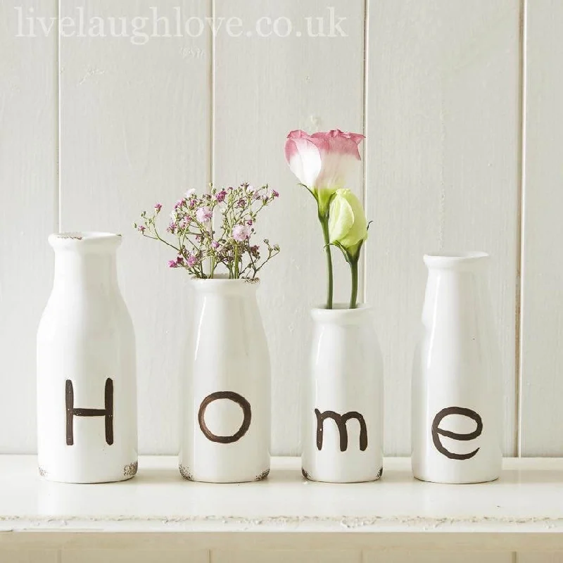 large handmade geometric flower jar for modern dining room -Row of White Bottle Vases - HOME