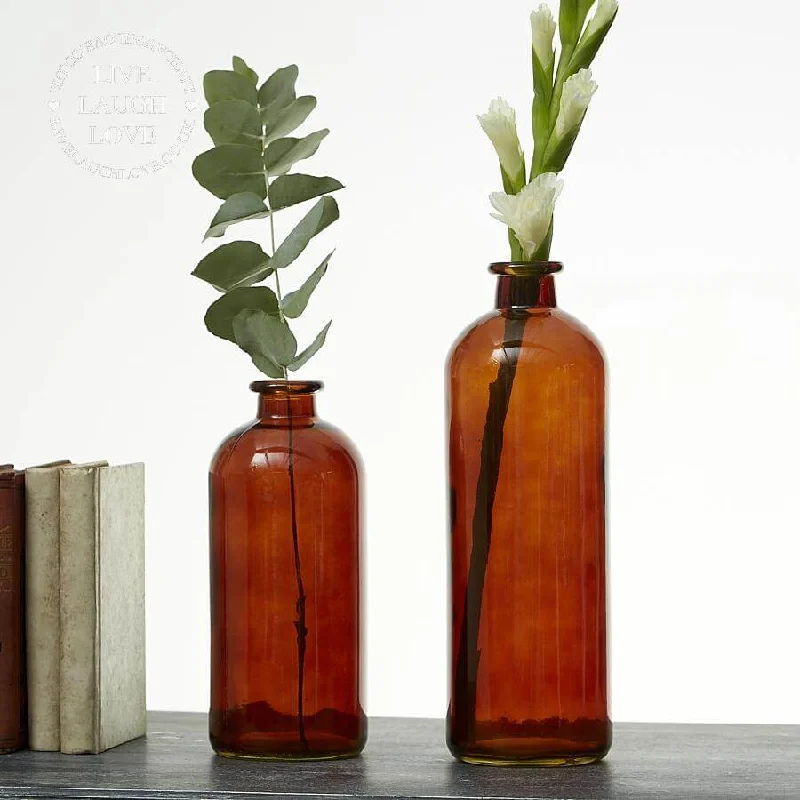 creative tall handmade geometric flower vase for office -Amber Glass Bottle Vases