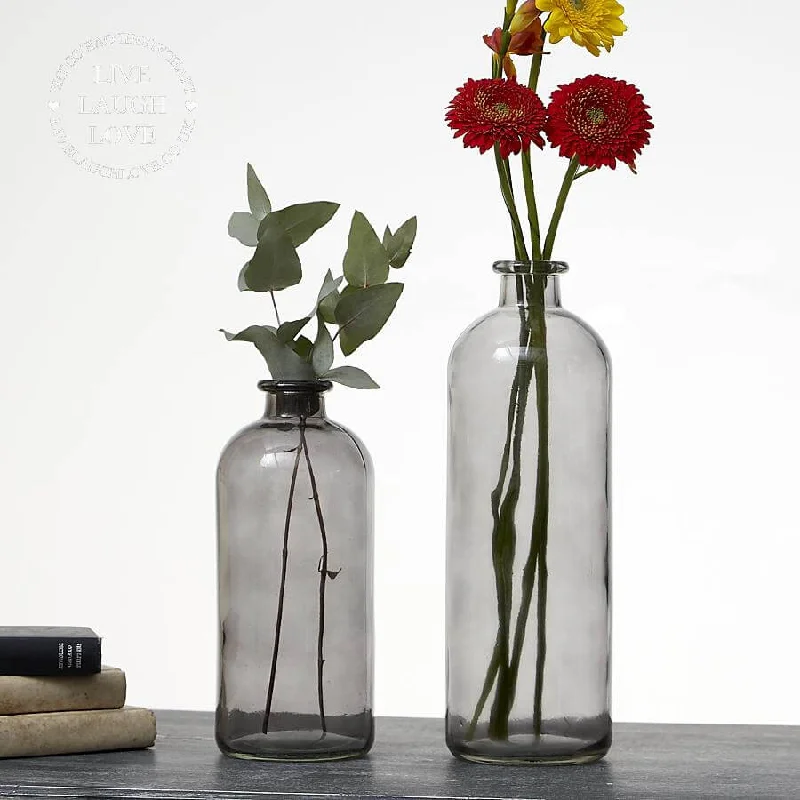 contemporary handmade geometric flower vase for modern home -Smoky Grey Glass Bottle Vases