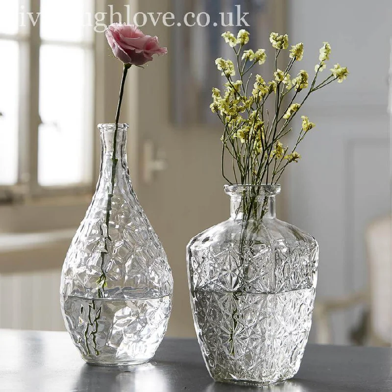 geometric handmade flower vase for wedding centerpiece -Set Of 2 Large Decorative Clear Glass Vases - Set A