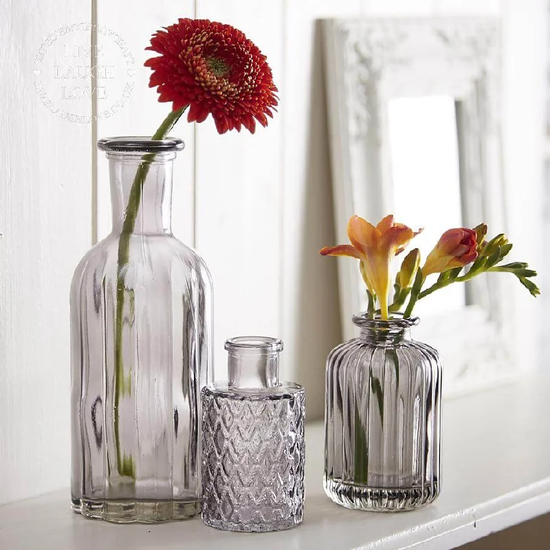 artistic geometric flower jar for modern dining table -Set of 3 Assorted Glass Vases - Smoky Grey