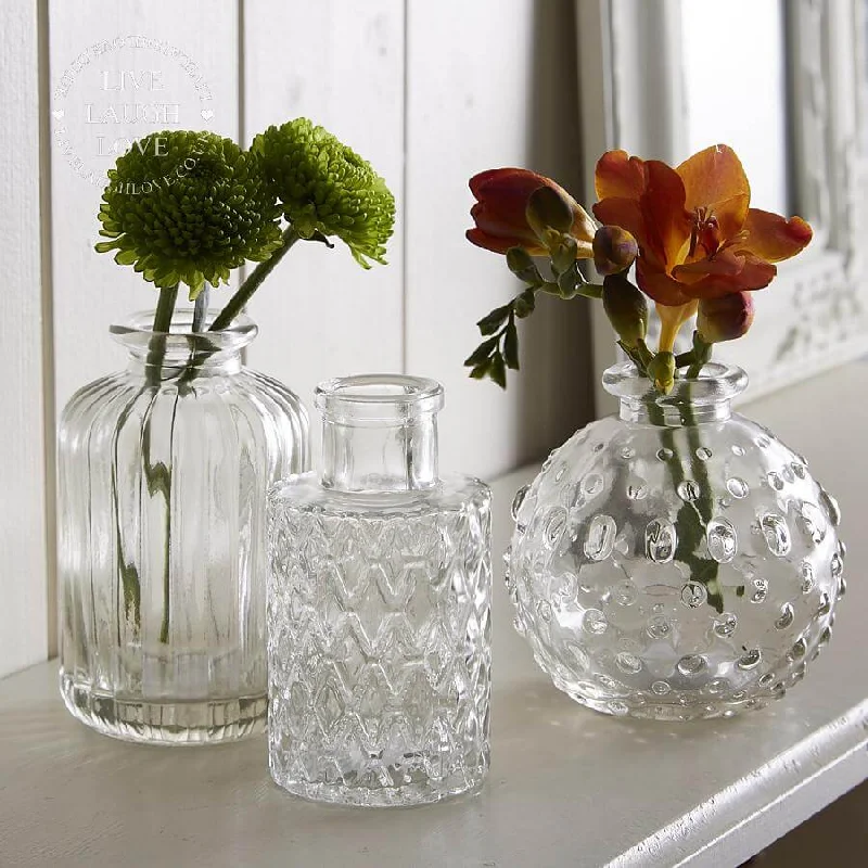 creative handmade flower jar for floral arrangements -Set of 3 Clear Vintage Glass Vases