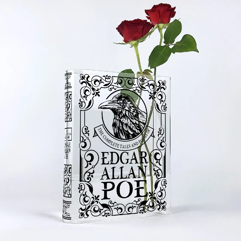 handmade tall geometric flower vase for home displays -The Complete Tales and Poems of Edgar Allan Poe Acrylic Book Vase