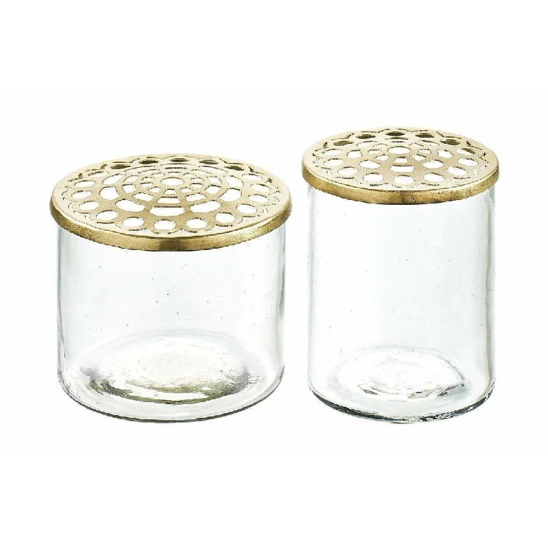 tall geometric crystal flower jar for home centerpieces -Villa Collection Elva Glass Vases 2 Pcs With Brass Lid