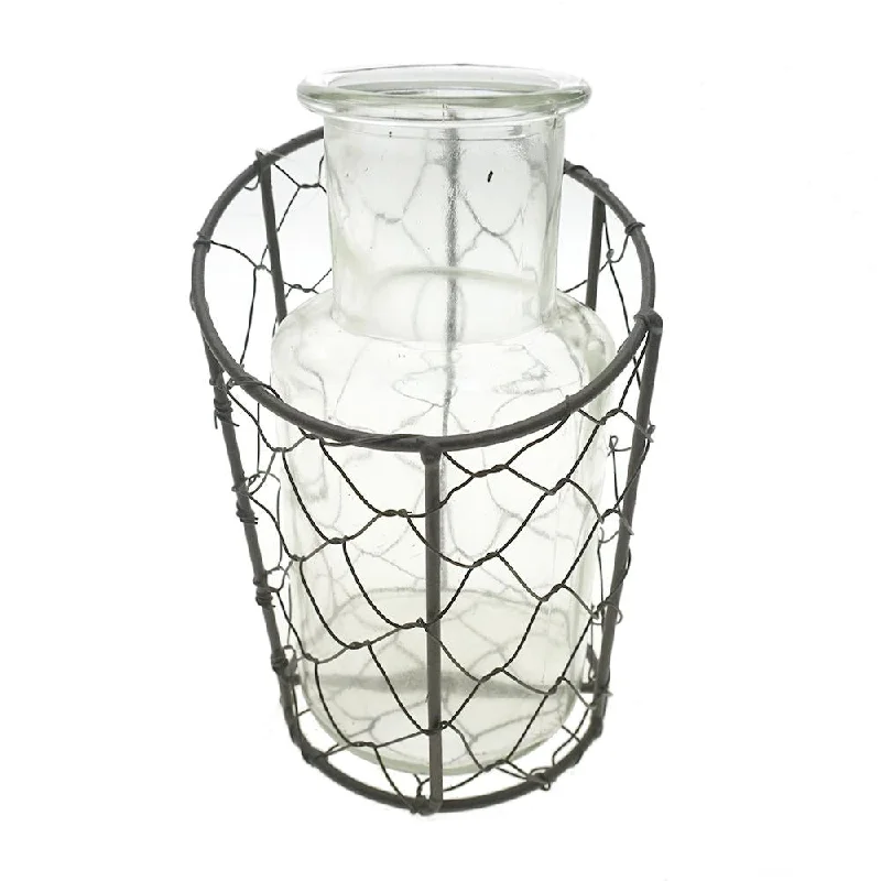 artistic handmade flower vase for wedding decor -Wired Mesh Glass Vase Holder, 6-Inch