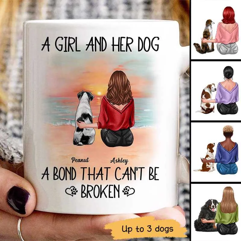 insulated glass coffee mug -A Girl Her Dog A Bond That Can‘t Be Broken Beach Landscape Personalized Mug