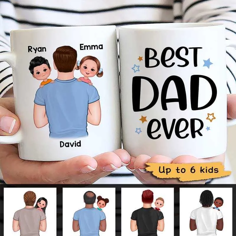 travel mug for iced coffee -Best Dad Ever Man Carrying Kids On Shoulder Father's Day Gift Personalized Mug