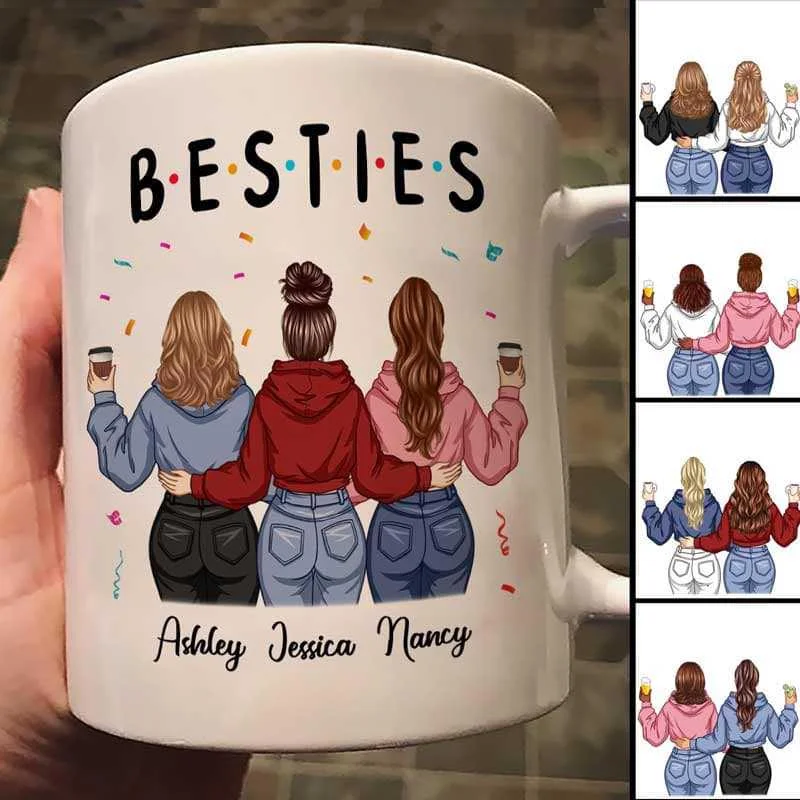 heat-resistant coffee mug -Besties Back View Friends Sisters Siblings Personalized Mug