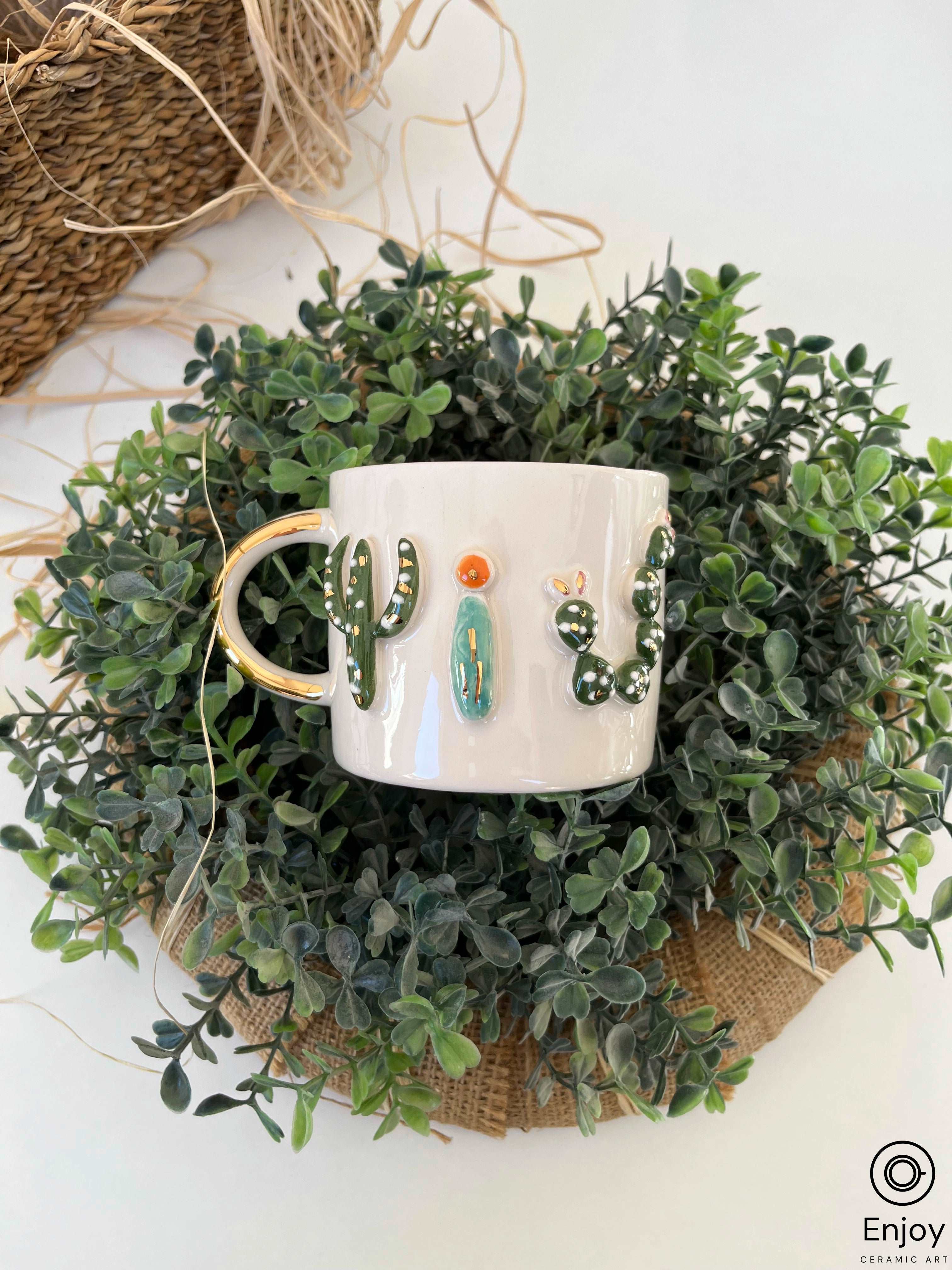 modern coffee mug for office -Cactus Mug - Handmade Cactus Ceramic Mug - Unique Coffee Cup for Plant Lovers