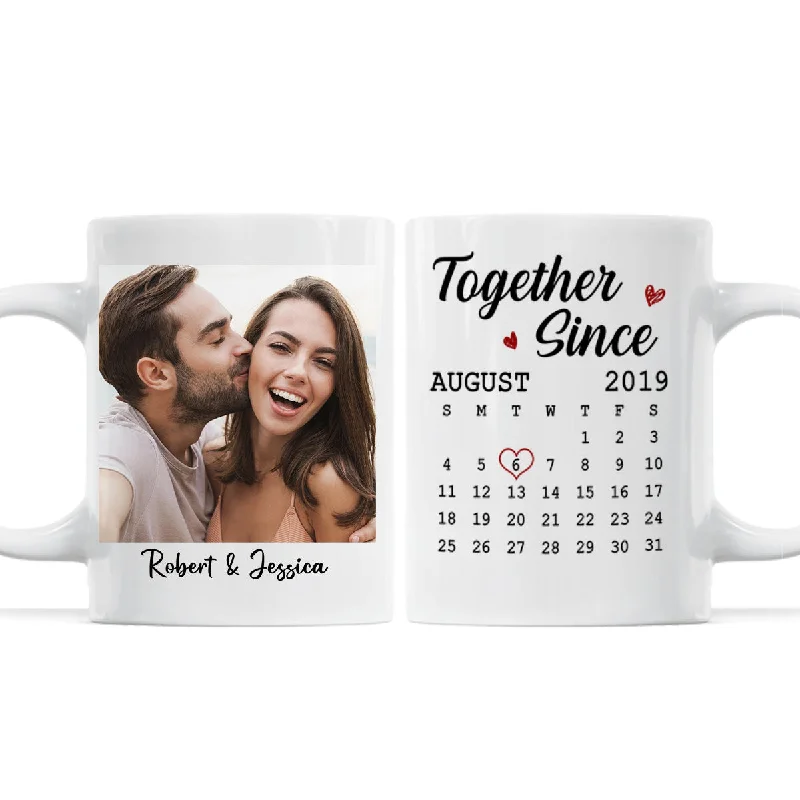 reusable bamboo coffee cup -Calendar Couple Photo Personalized Mug - Anniversary Gift For Couple - Gift For Him Gift For Her