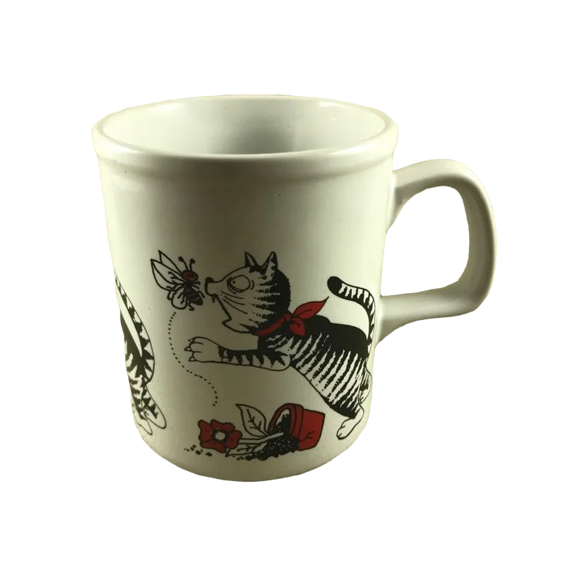 coffee cup for tea lovers -Cat Chasing A Bee With Flower Pot Knocked Over Mug