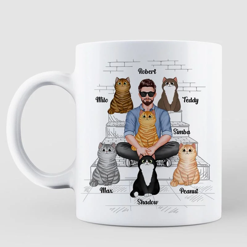 ceramic mug with funny message -Cat Dad Real Man Funny Gift Personalized Mug