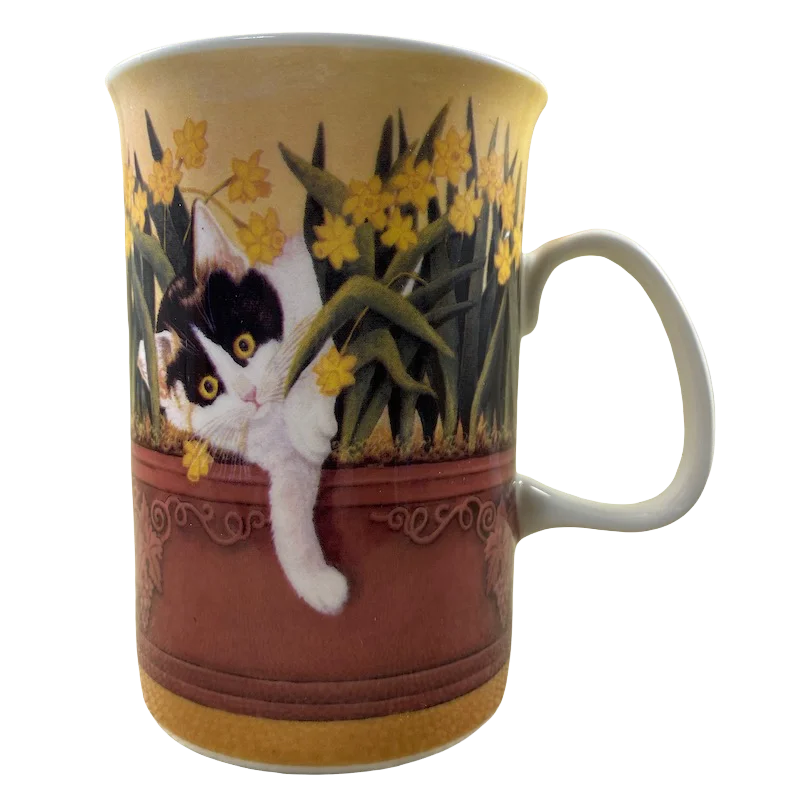 rustic tea mug -Cat In A Planter Of Daffodils Mug Ashdene