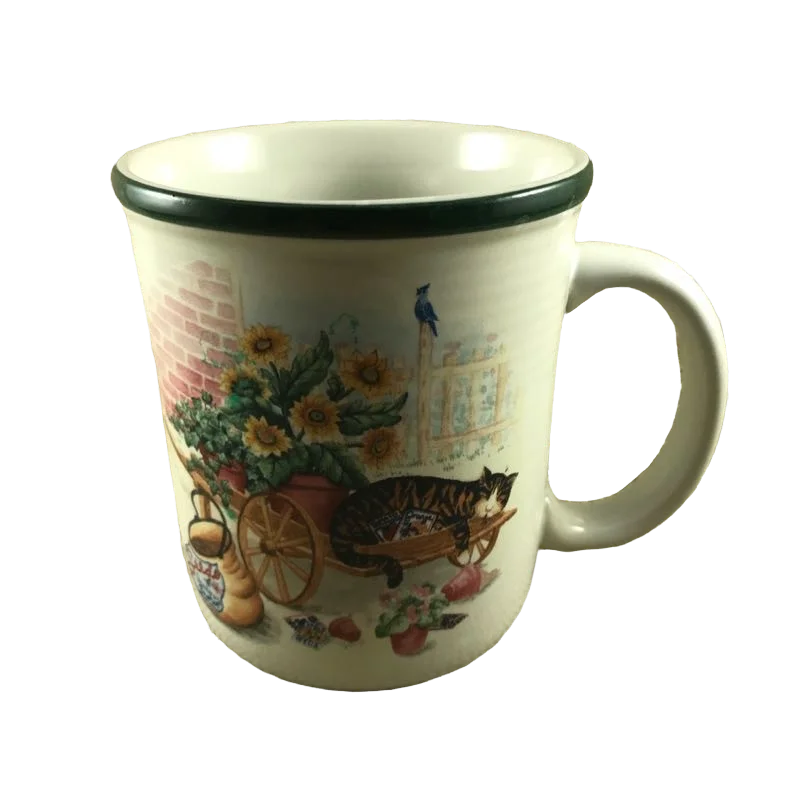 cute coffee mug with photo -Cat Napping In Gardening Cart Mug