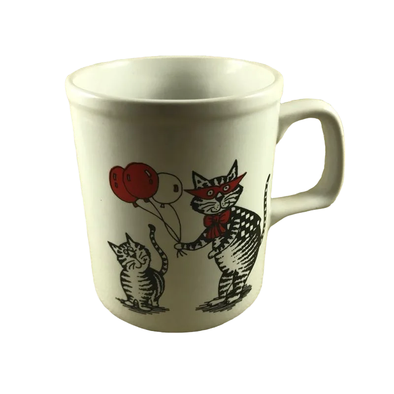 trendy tea mug -Cat Wearing Mask And Bowtie Holding Balloons Mug