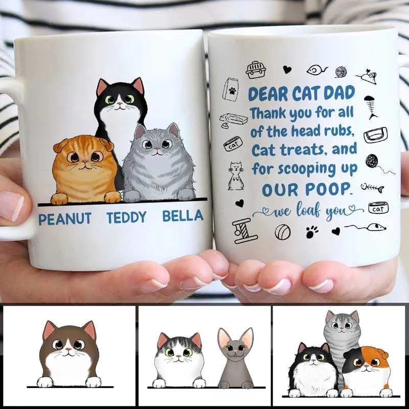 personalized ceramic tea mug -Cat Dad Blue Fluffy Cat Personalized Mug