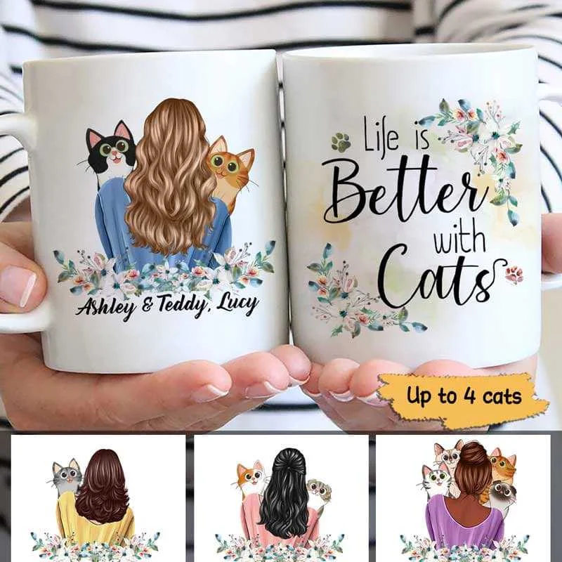 sleek tea mug -Cat Mom Cat Cartoon Personalized Mug