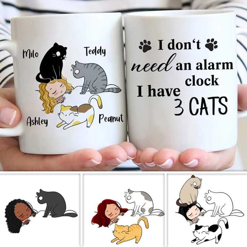 cool coffee mug with design -Cat Mom Don't Need An Alarm Personalized Mug