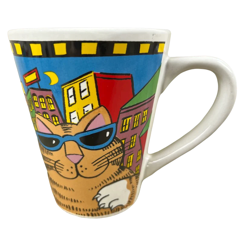 insulated coffee travel cup -Catzilla Candace Reiter Designs Colorful Cats In Front Of Buildings Mug Henriksen Imports