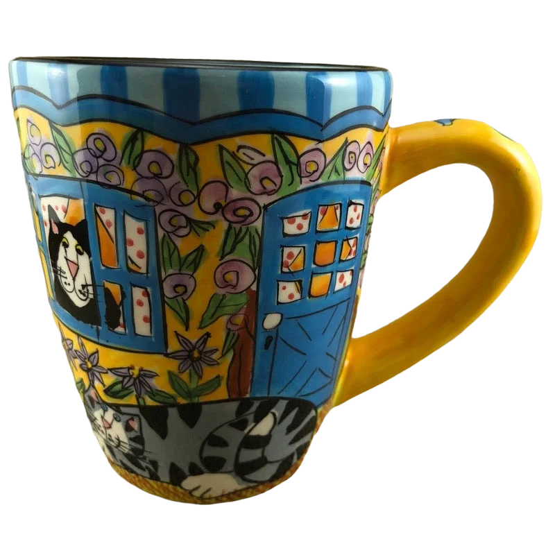 ceramic coffee mug with design -Catzilla Candace Reiter Designs Colorful Mug Henriksen Imports