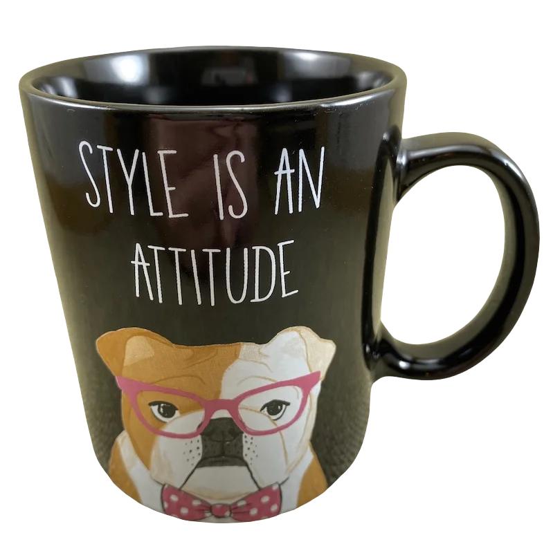 oversized coffee mug with design -Chasing Baxter Style Is An Attitude Bulldog Wearing Pink Sunglasses & Bow Tie Mug Tri-Coastal Design