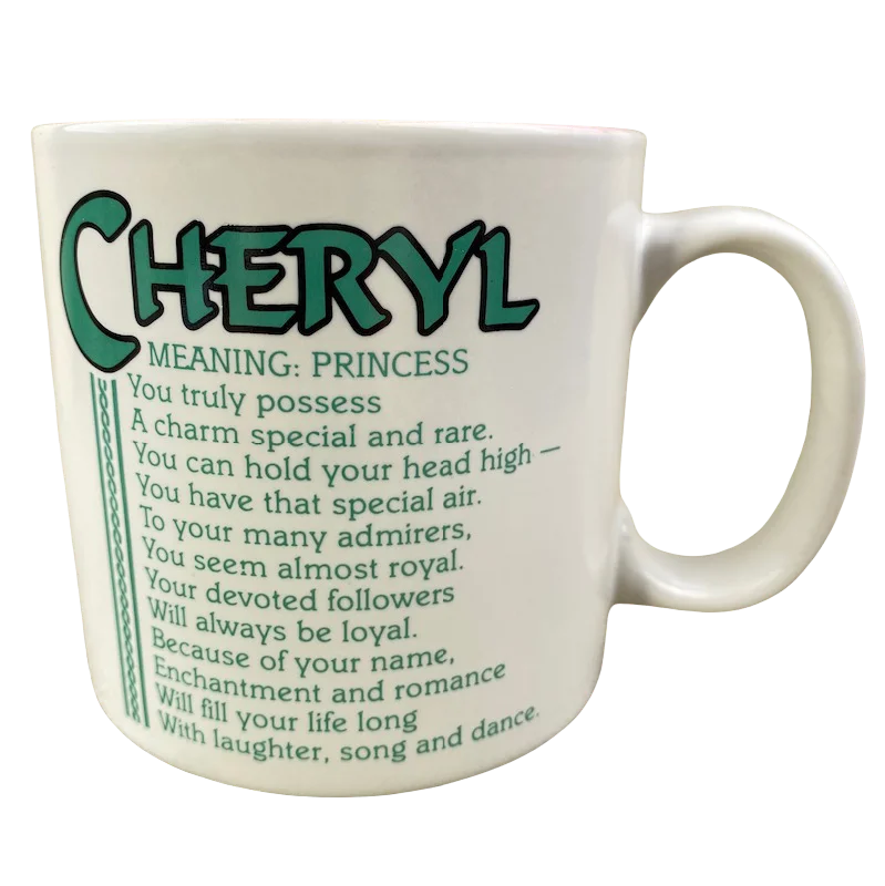 vintage tea mug -CHERYL Poetry Name Pink Interior Mug Papel