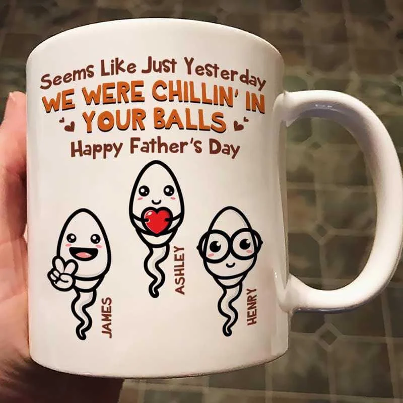 luxury coffee travel mug -Chillin‘ In Your Balls Funny Gift For Dad Personalized Mug