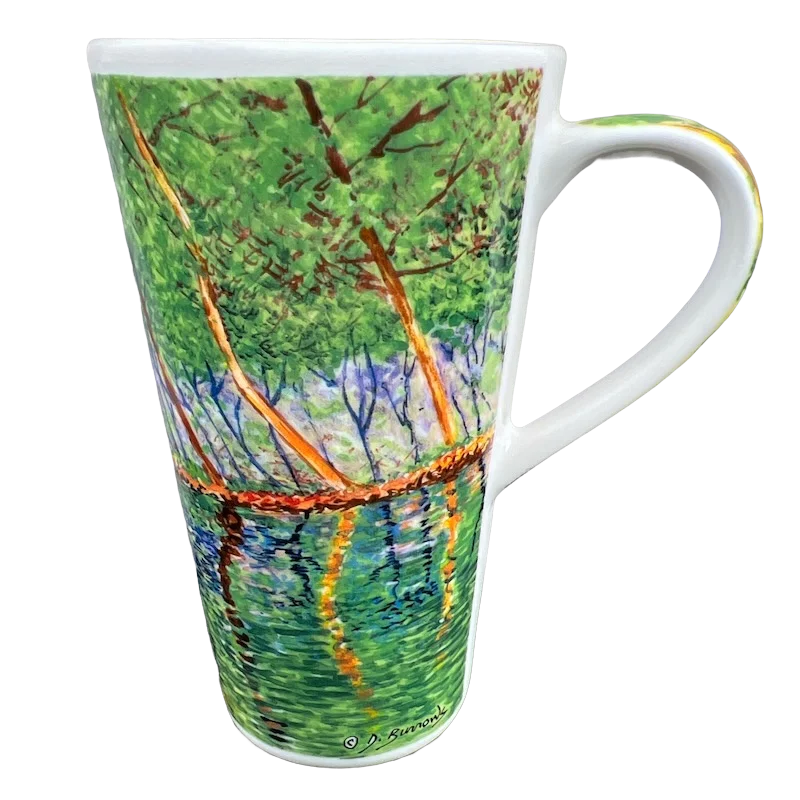 glass coffee cup with lid -Claude Monet Trees And Flowers Reflecting On Water D Burrows Chaleur Travel Mug