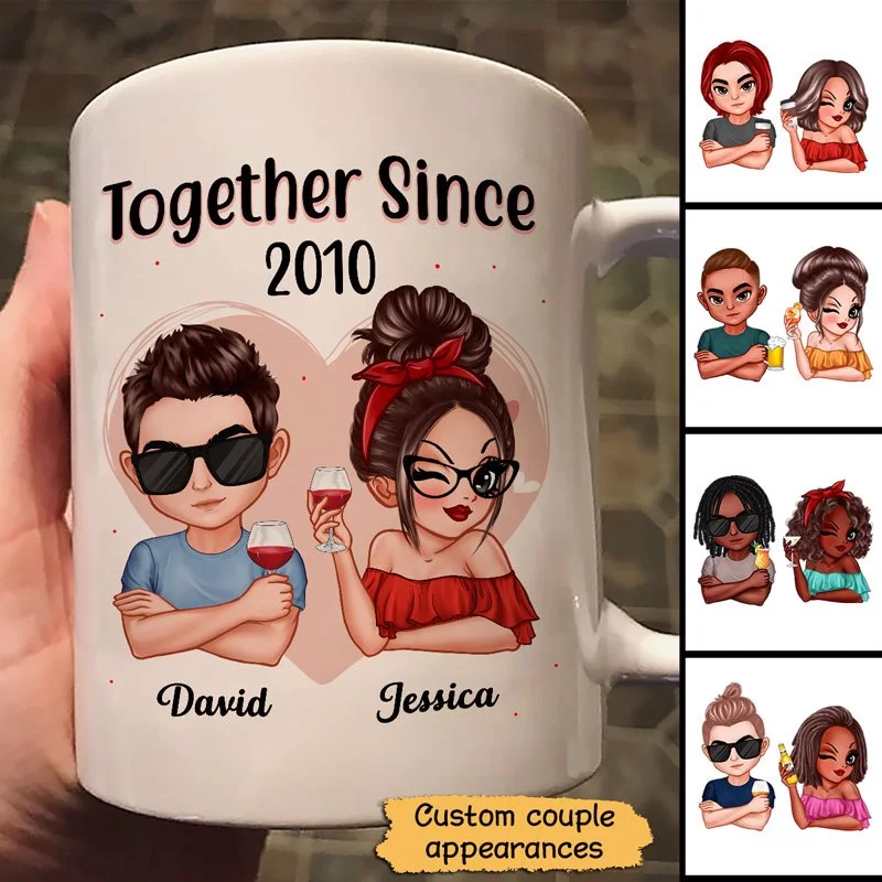 colorful coffee cup for office -Cool Couple Together Since Anniversary Gift Personalized Mug