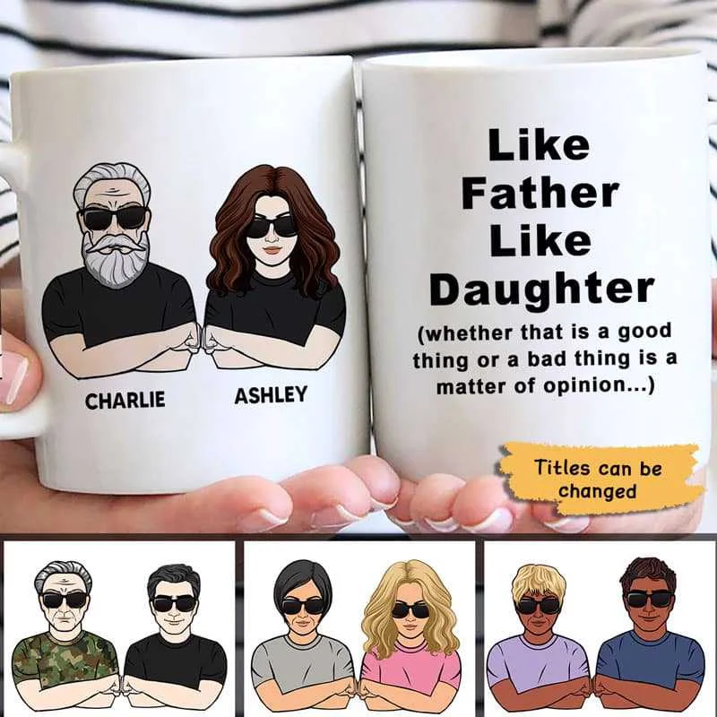 travel coffee mug for morning -Cool Like Father Like Daughter Personalized Mug