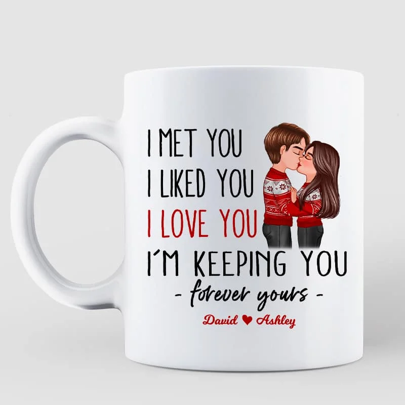 tea mug with lid -Couple Kissing Forever Yours Personalized Mug