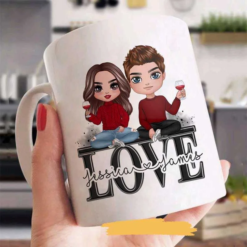 travel tea mug -Couple Sitting On Word Love Anniversary Gift Gift Personalized Mug