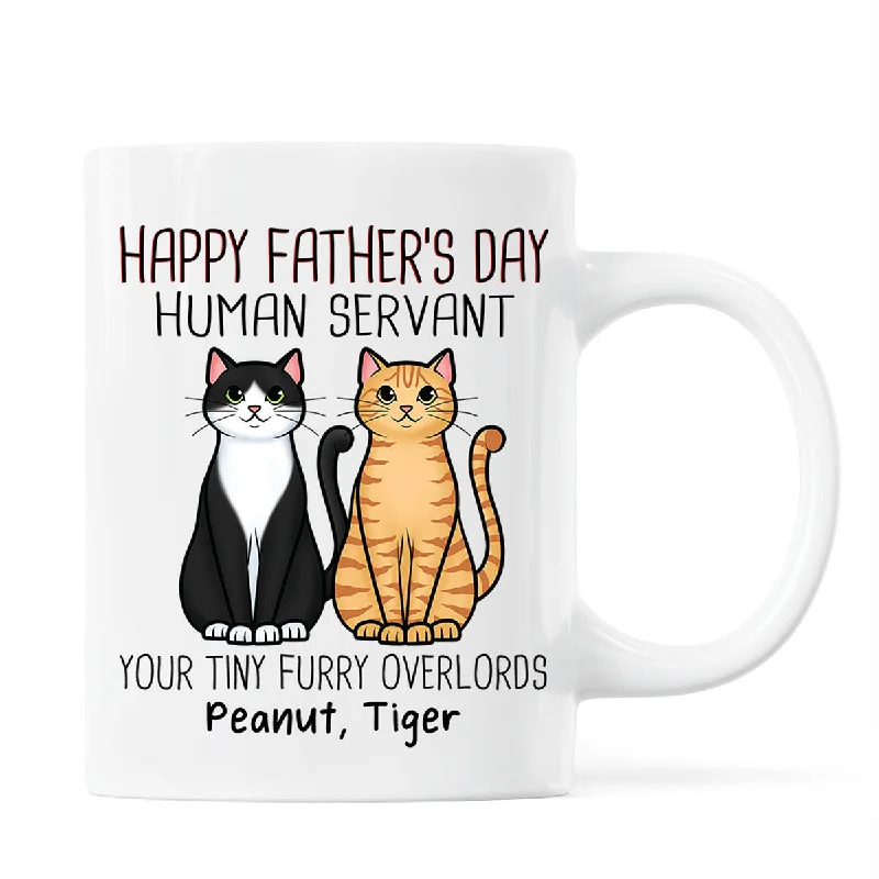 artistic coffee mug -Cute Sitting Cats Happy Father‘s Day Human Servant Personalized Mug