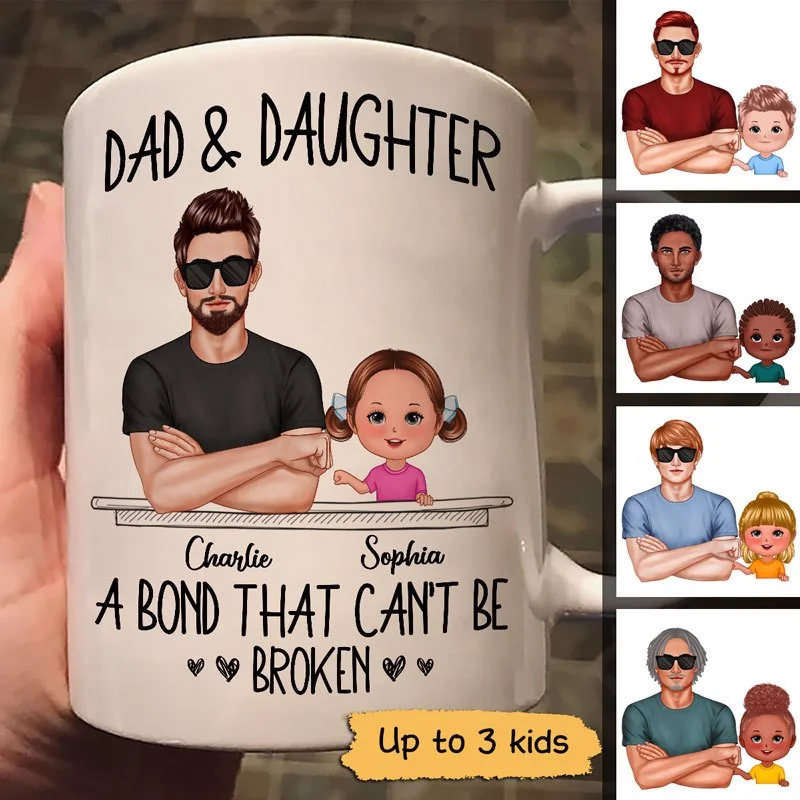 ceramic mug with custom design -Dad And Son Daughter Fist Bump Bond Can‘t Be Broken Personalized Mug