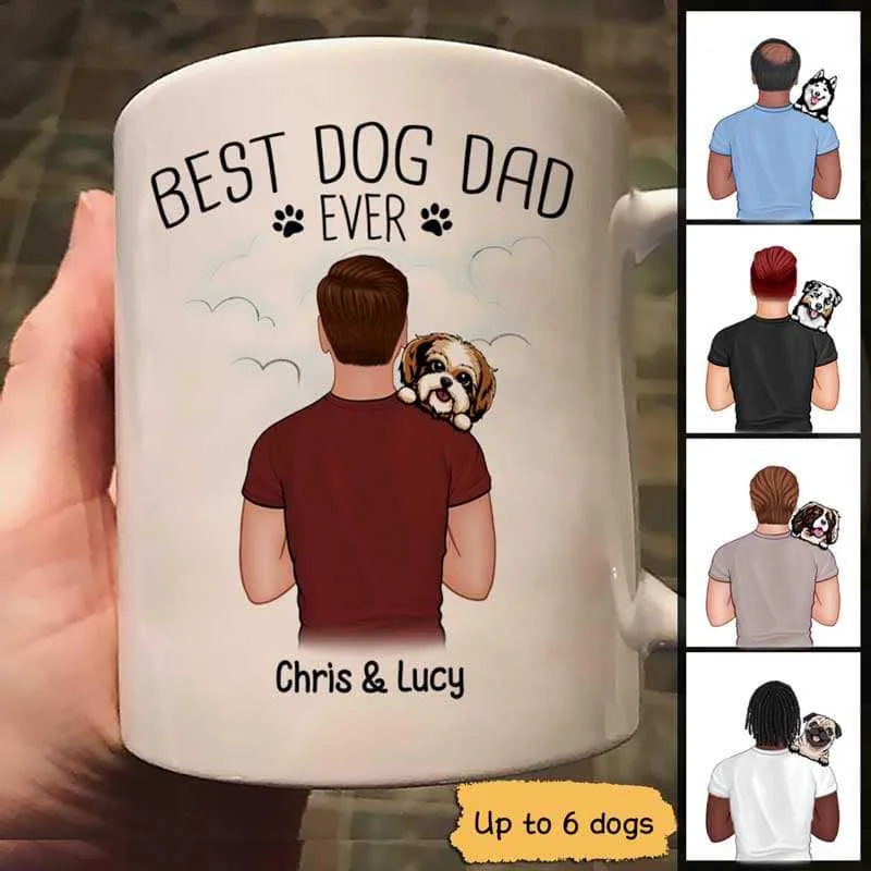 large custom coffee mug -Dad Carrying Dogs On Shoulder Father‘s Day Gift Personalized Mug