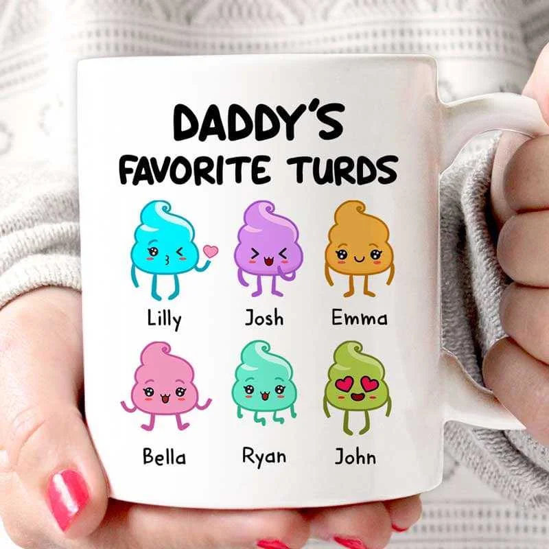 modern coffee mug for office -Dad Mom Grandpa Grandma Favorite Little Turds Personalized Mug