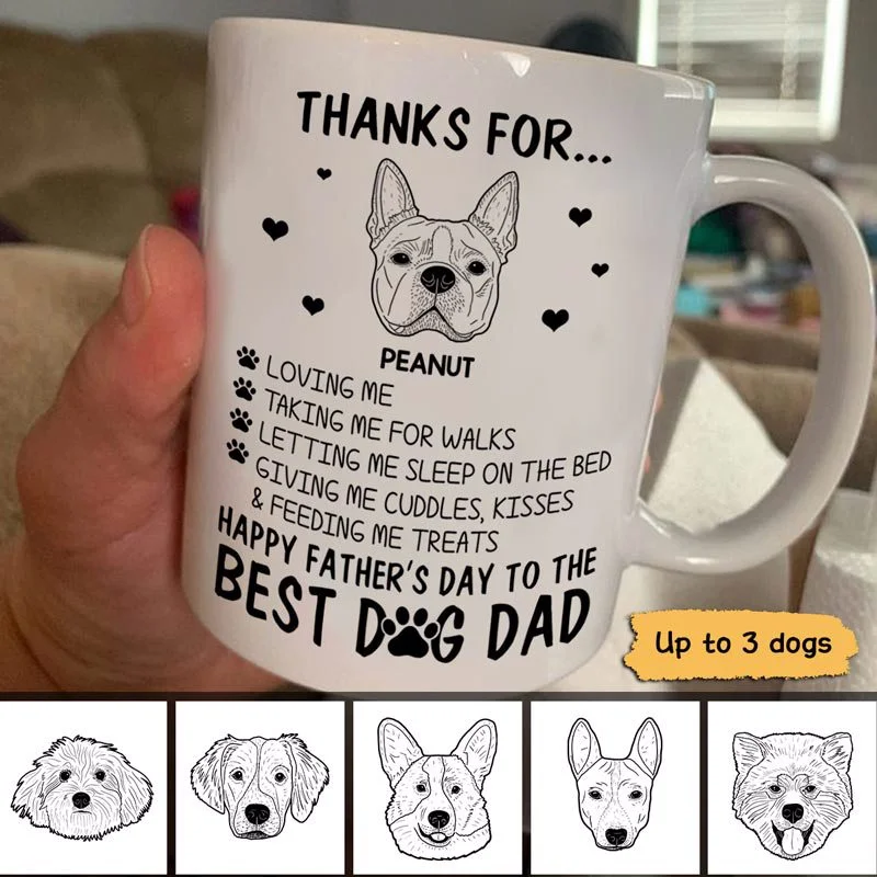 modern coffee mug for office -Dog Head Outline Thanks For Happy Father‘s Day Gift For Dog Dad Personalized Mug