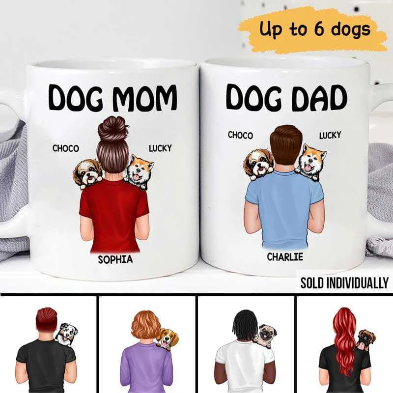 personalized cup for wedding -Dog Mom Dog Dad Carrying Dogs Personalized Mug [Sold Individually]