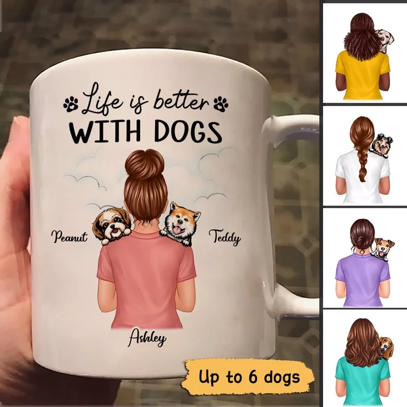 personalized glass coffee mug -Dog Mom Woman Carrying Dogs Personalized Mug